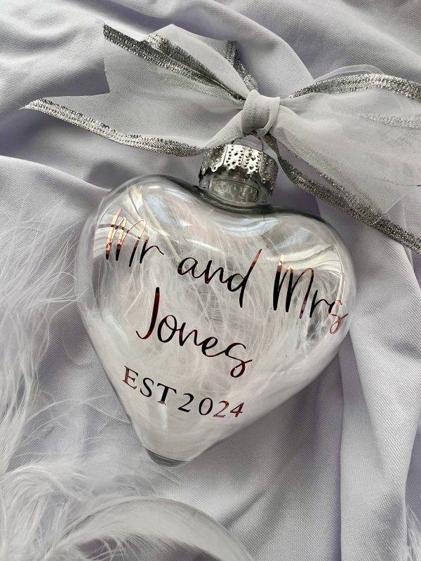 Personalized feathered bauble. New baby, wedding keepsake.