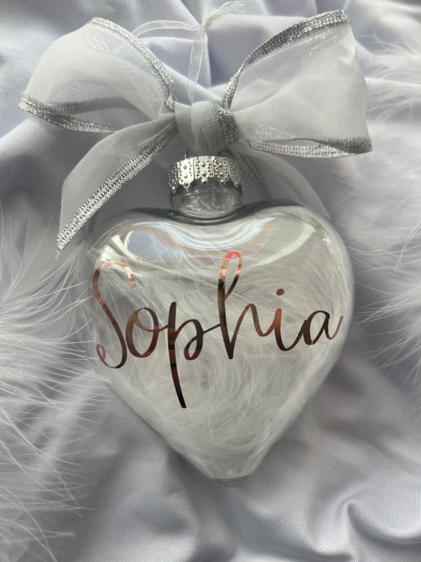 Personalized feathered bauble. New baby, wedding keepsake. - Image 3