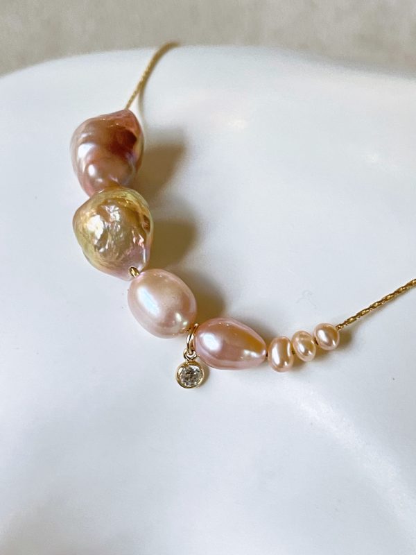 Baroque Pink Drop Pearl Necklace - Image 6