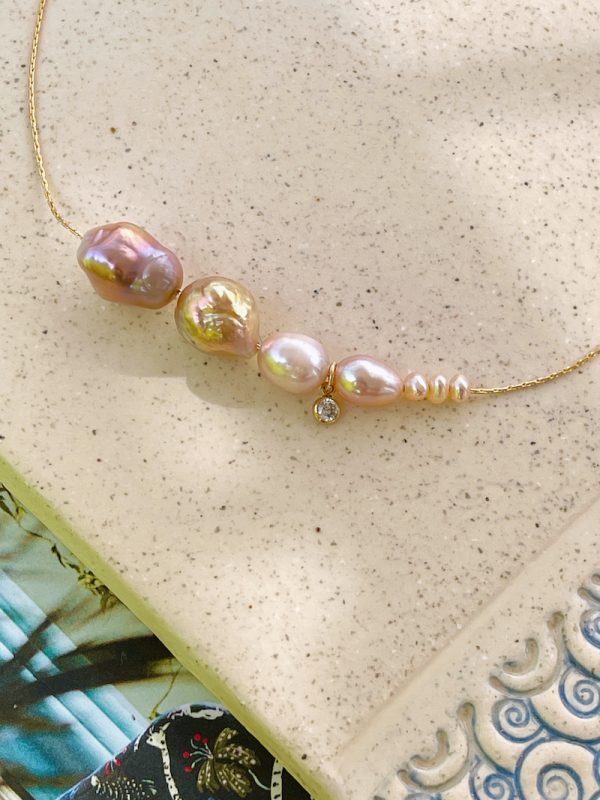 Baroque Pink Drop Pearl Necklace - Image 4