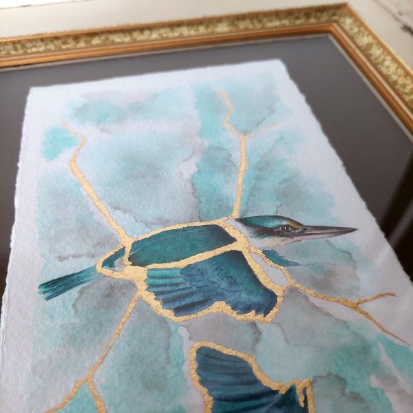 Kingfisher Watercolour Painting With Gilding - Image 3