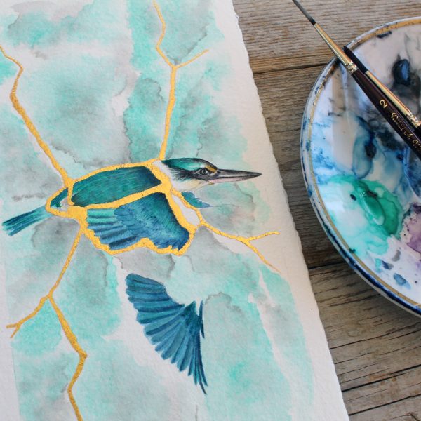 Kingfisher Watercolour Painting With Gilding - Image 4