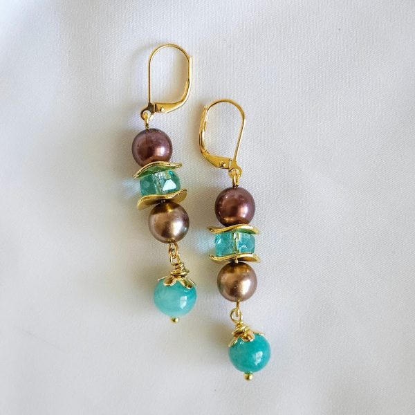 Gemstone and Pearls Earrings "Lunar Charm" 2
