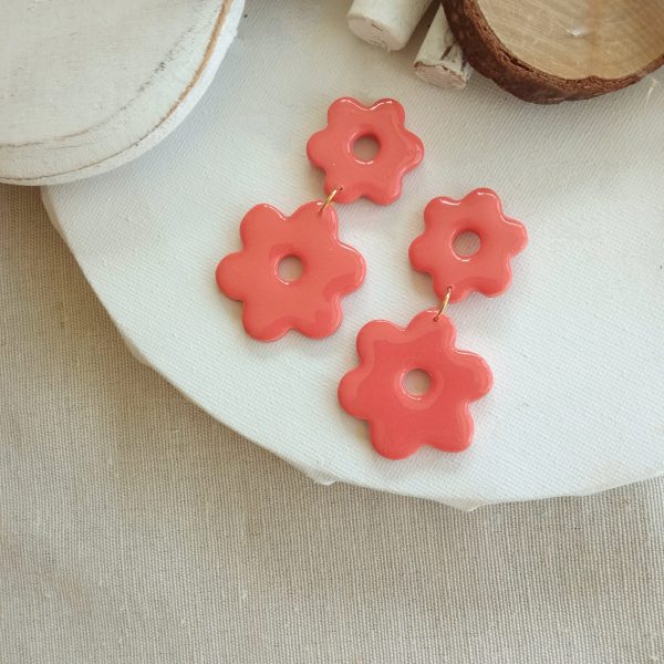 Coral flower dangle earrings