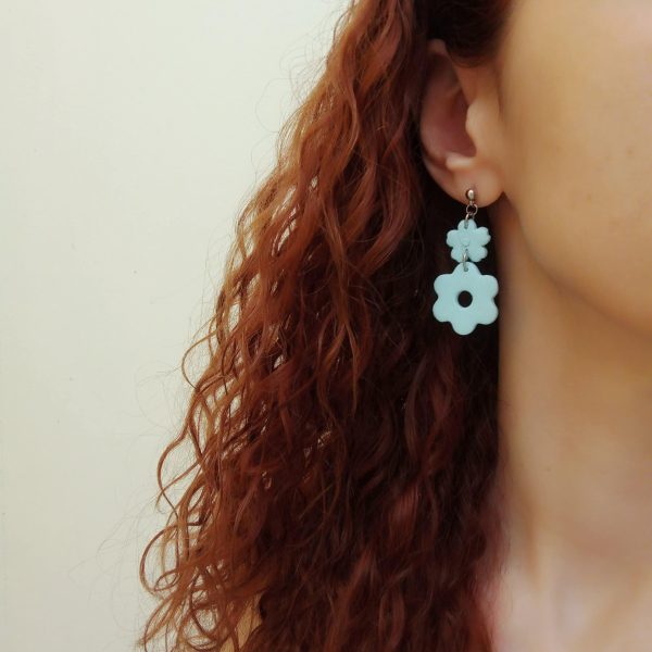 Light blue flowers dangle earrings - Image 2