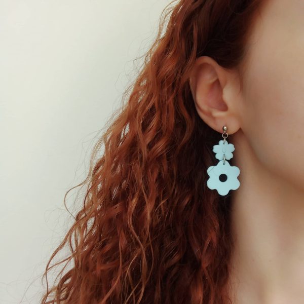 Light blue flowers dangle earrings - Image 5