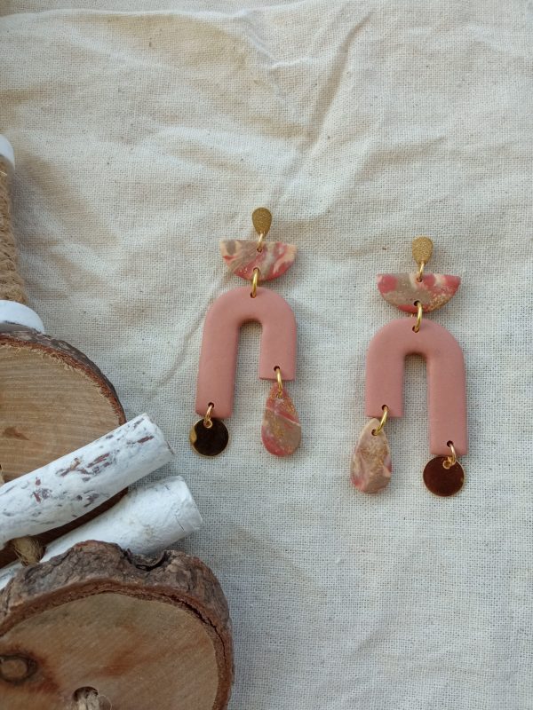 Cinnamon, marbled boho polymer clay earrings
