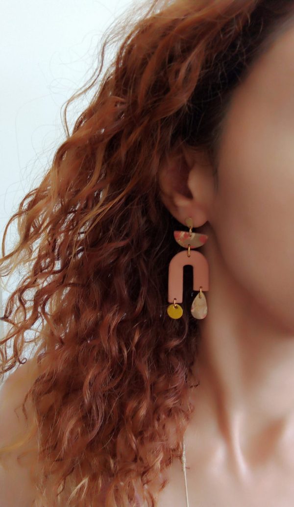 Cinnamon, marbled boho polymer clay earrings - Image 2