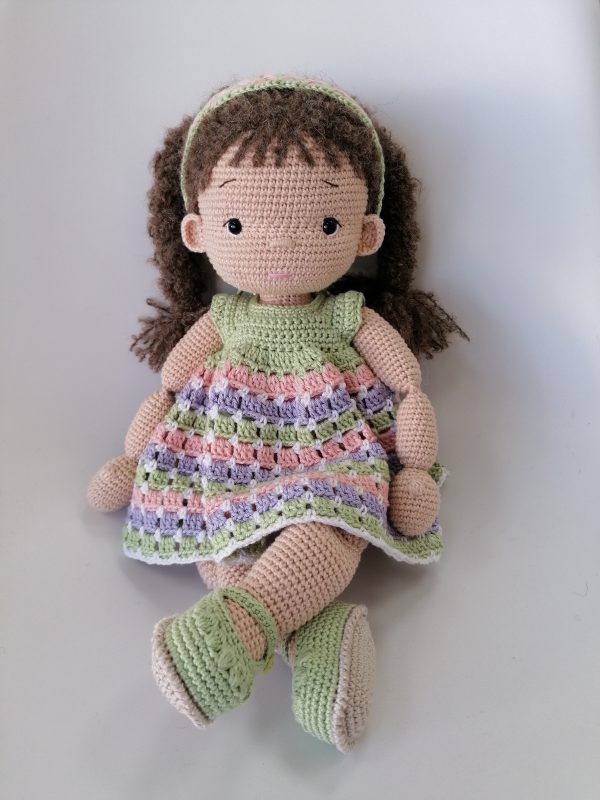 Handmade crocheted set of clothes for doll Mari - Colourful Stripes - Image 4