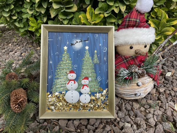 Pebble Art ''Snowmen In Town'' - Image 6