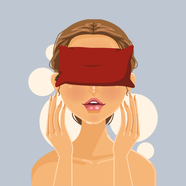 yogion lavender eye pillow illustration woman with eye pillow on her eyes