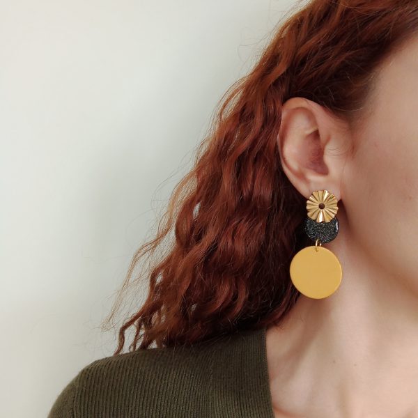 Glitter black and gold statement earrings - Image 2