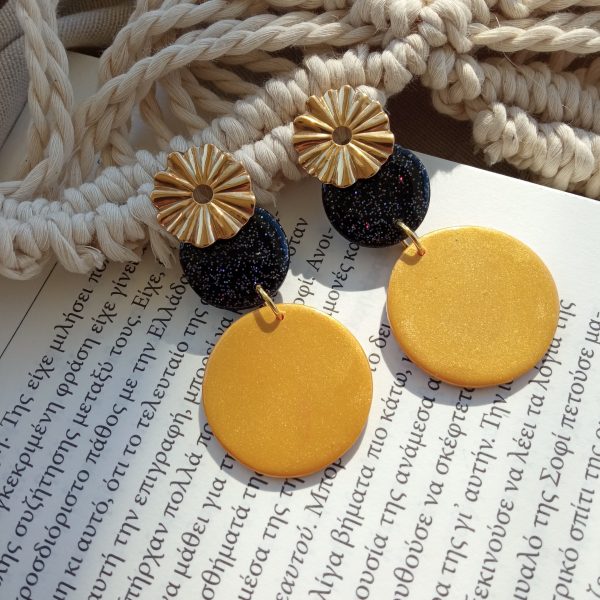 Glitter black and gold statement earrings