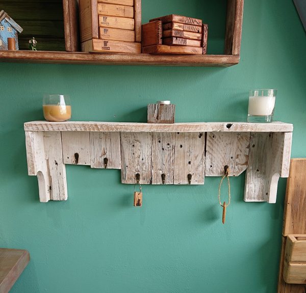 Rustic wall mounted coat rack and shelf