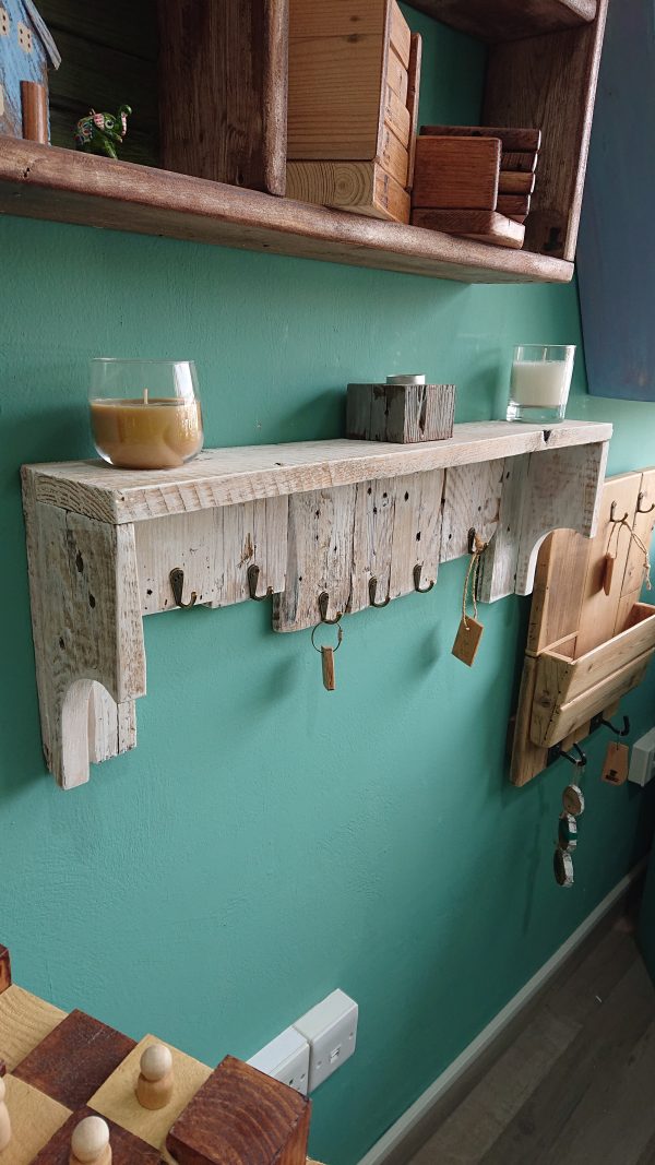 Rustic wall mounted coat rack and shelf - Image 6