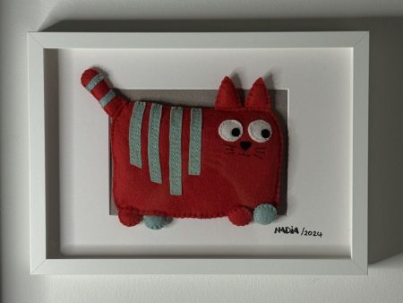 Playful Framed Felt Cat-30x25cm