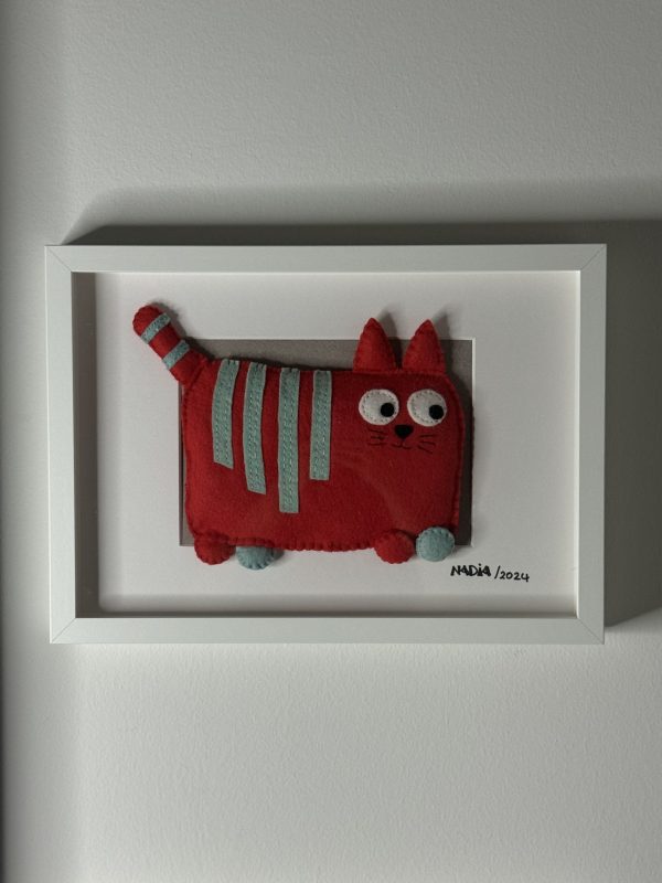 Playful Framed Felt Cat-30x25cm