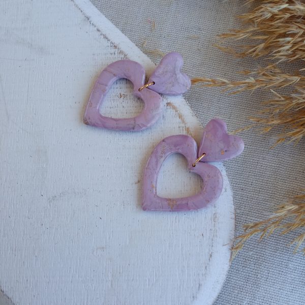 Marbled lilac small heart/ hollow heart stud earrings