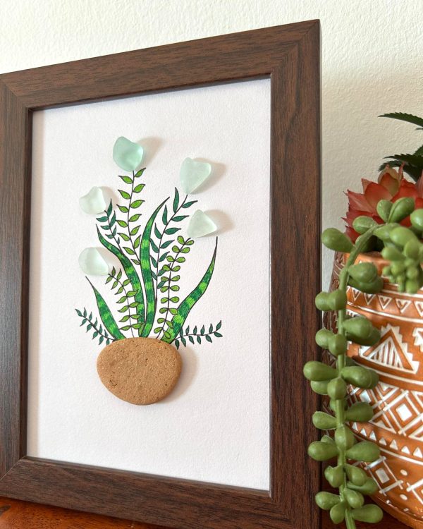 Pretty Floral Arrangement Made With Sea Pottery and Seaglass - Image 3