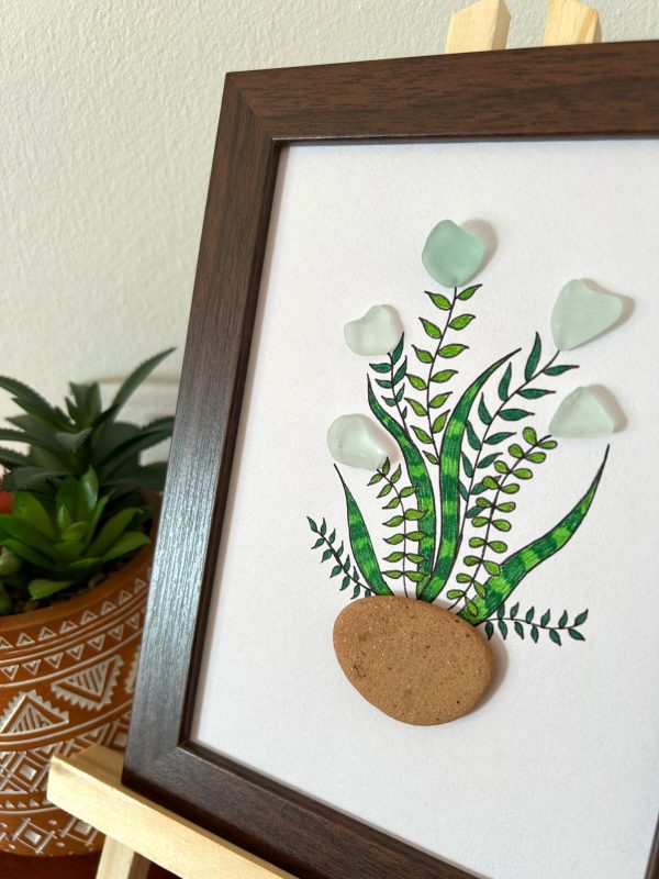 Pretty Floral Arrangement Made With Sea Pottery and Seaglass