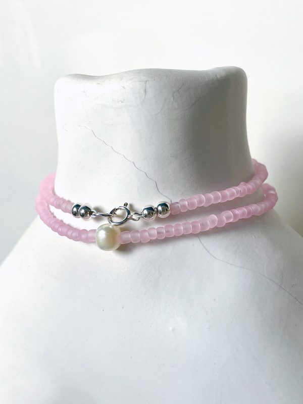 Pink Beaded Pearl Necklace - Image 5