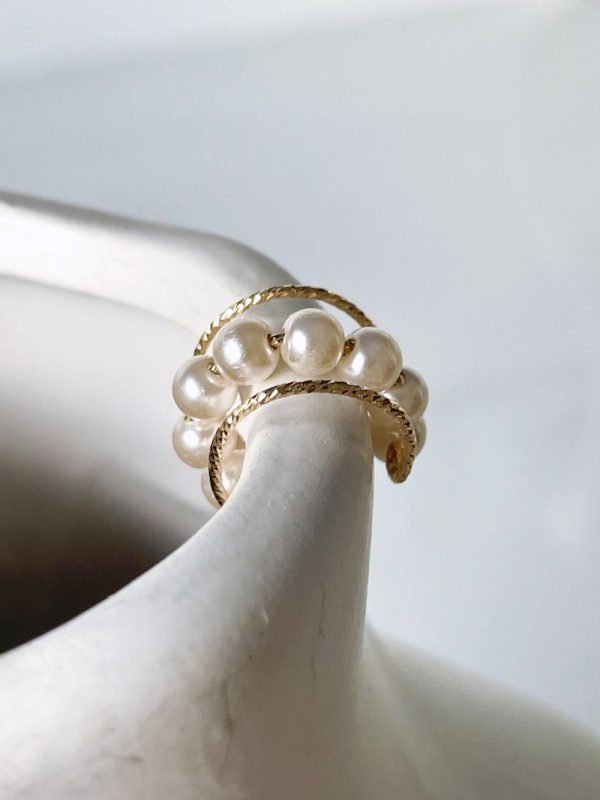 Gold Sparkle Pearl Earring Cuff - Image 5