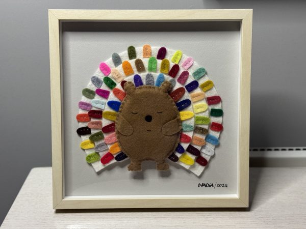 Cute Framed Felt Hedgehog with Multicoloured spines