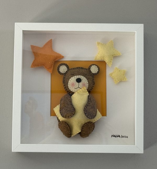 Adorable Felt Sleepy Teddy Framed Wall Decor