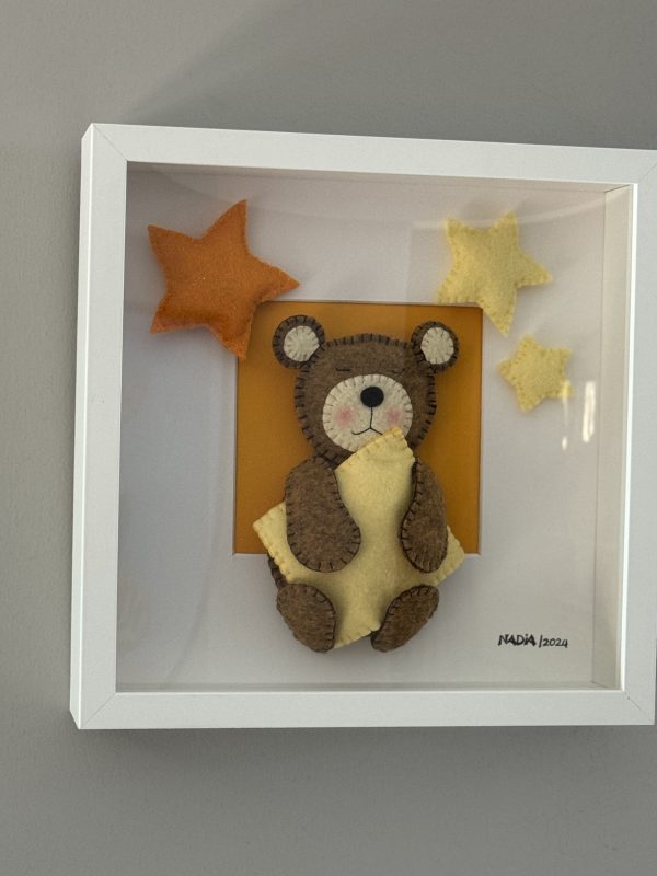 Adorable Felt Sleepy Teddy Framed Wall Decor