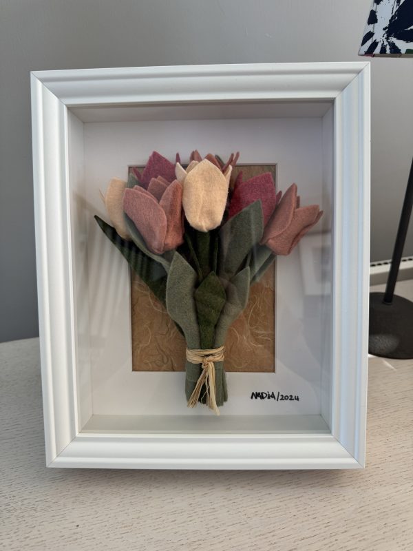 Framed Felt Tulip Bouquet -Pink