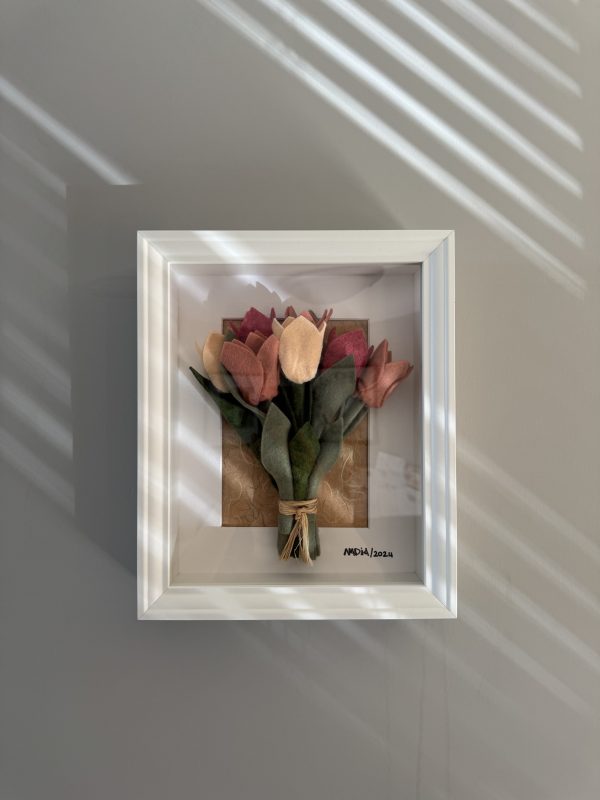 Framed Felt Tulip Bouquet -Pink