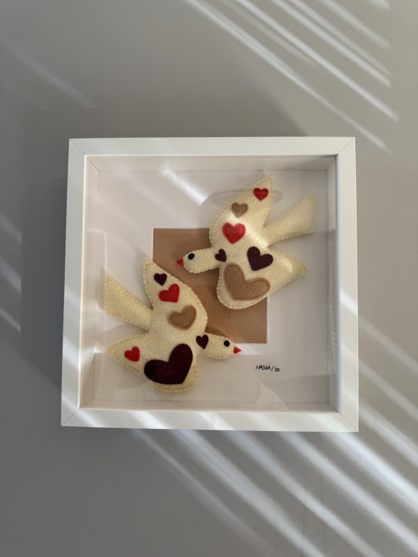 Beautiful Handmade Felt Art - "Love Birds" Framed Wall Decor