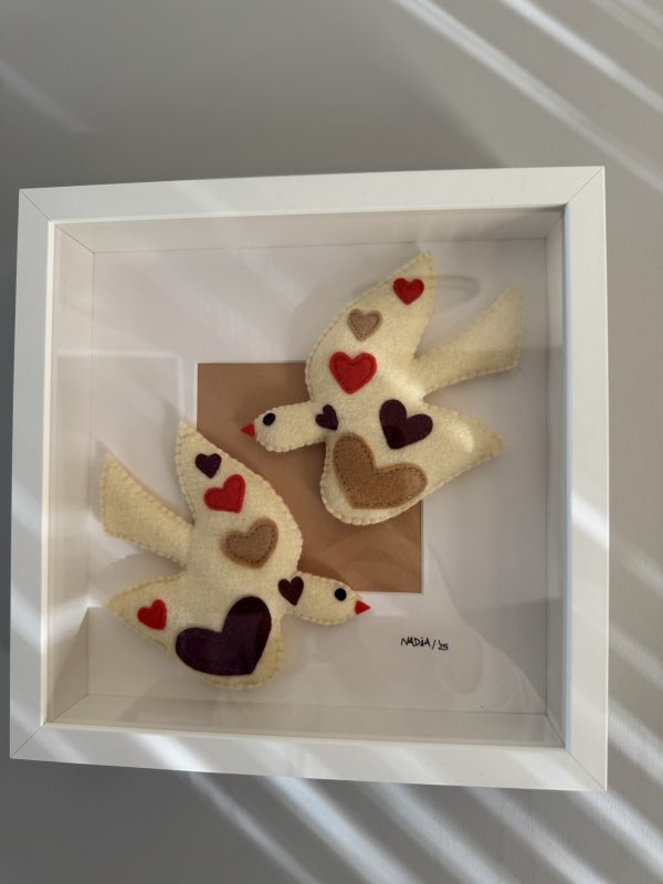 Beautiful Handmade Felt Art - "Love Birds" Framed Wall Decor