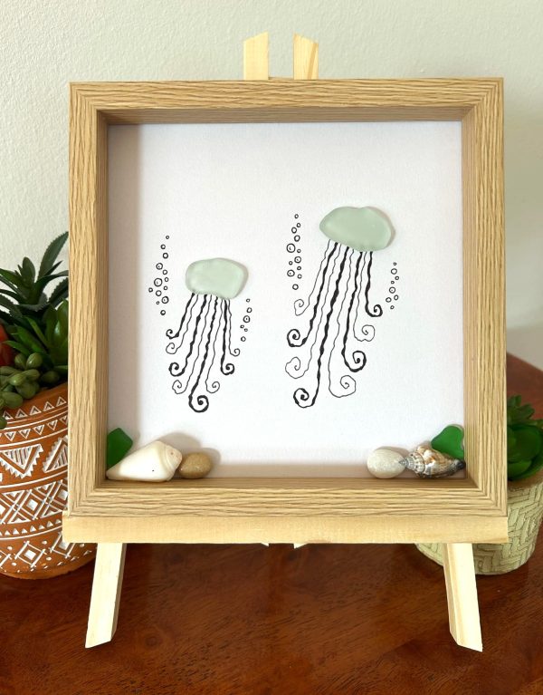 Two happy jellyfish made of seaglass swimming under the sea! Perfect sea inspired unique work! - Image 2