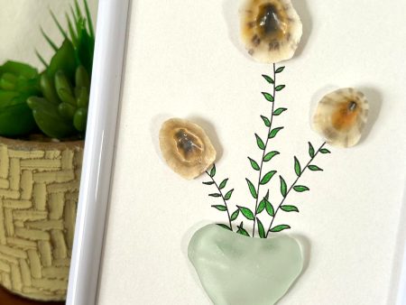 Seaglass Flower Art with Seashells - Framed Coastal Art