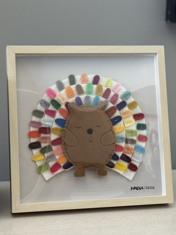 Cheerful Framed Felt Hedgehog -1 available