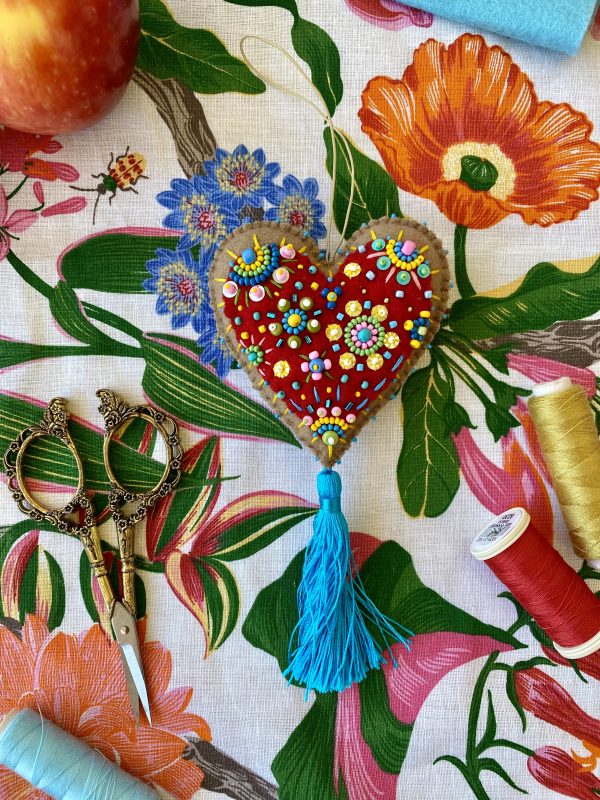 Handmade Beaded Heart Ornament with Tassel - Image 4