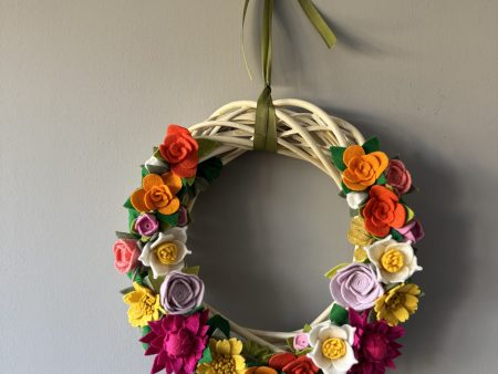 Vibrant Spring Felt Flower Wreath - 30cm