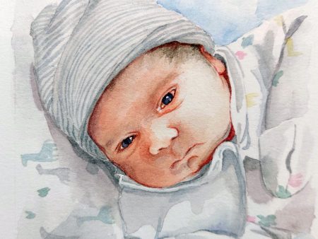 Custom handpainted baby watercolour painting