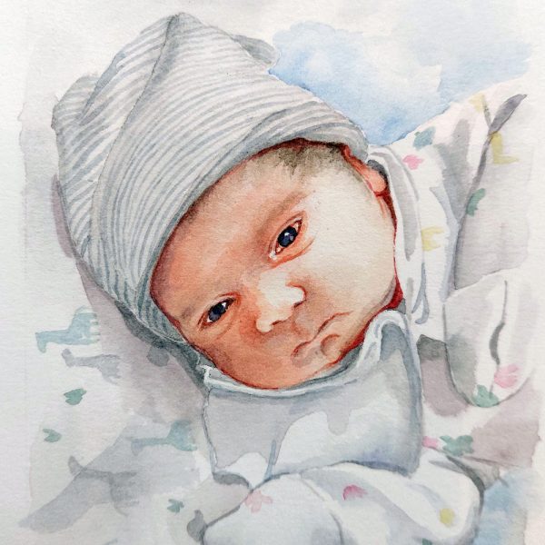Custom handpainted baby watercolour painting