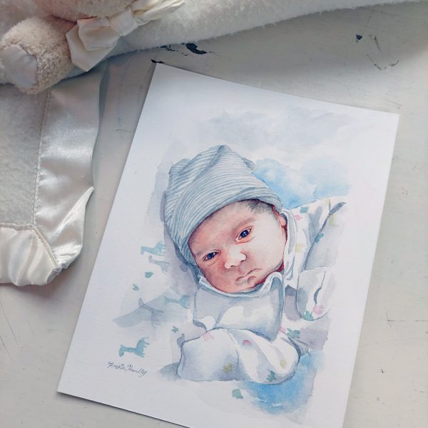 Custom handpainted baby watercolour painting