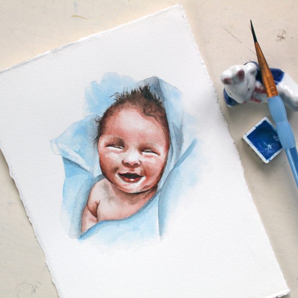 Custom handpainted baby watercolour painting