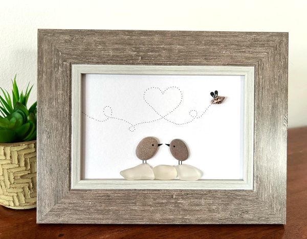 Pebble and Seaglass Art - Two Birdies in Love