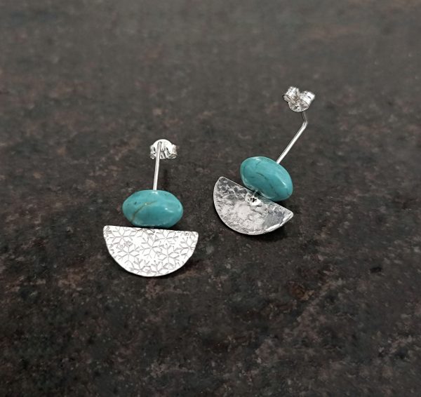 silver earrings with turquoise howlite stone