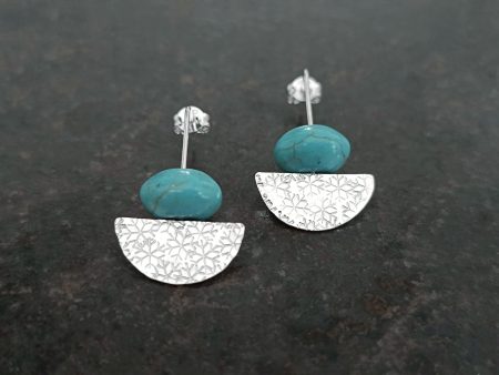 silver earrings with howlite stone