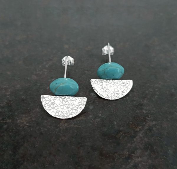 silver earrings with howlite stone