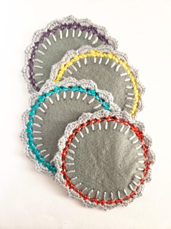the "Let me be a kid" coasters // multicoloured handcrafted crochet coasters set of 4 - whole set 1