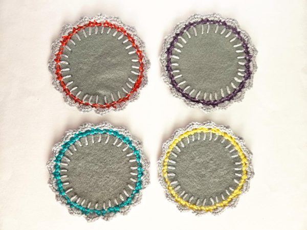 the "Let me be a kid" coasters // multicoloured handcrafted crochet coasters set of 4 - whole set 2