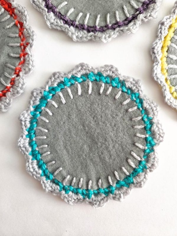 the "Let me be a kid" coasters // multicoloured handcrafted crochet coasters set of 4 - single detail