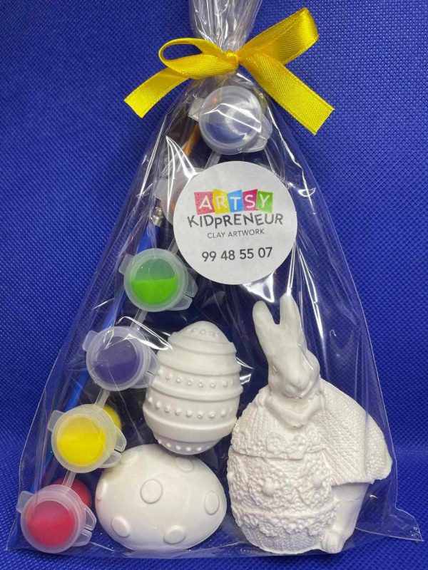 Ceramic Gypsum 3D Female Easter Bunny with Magnetic Eggs